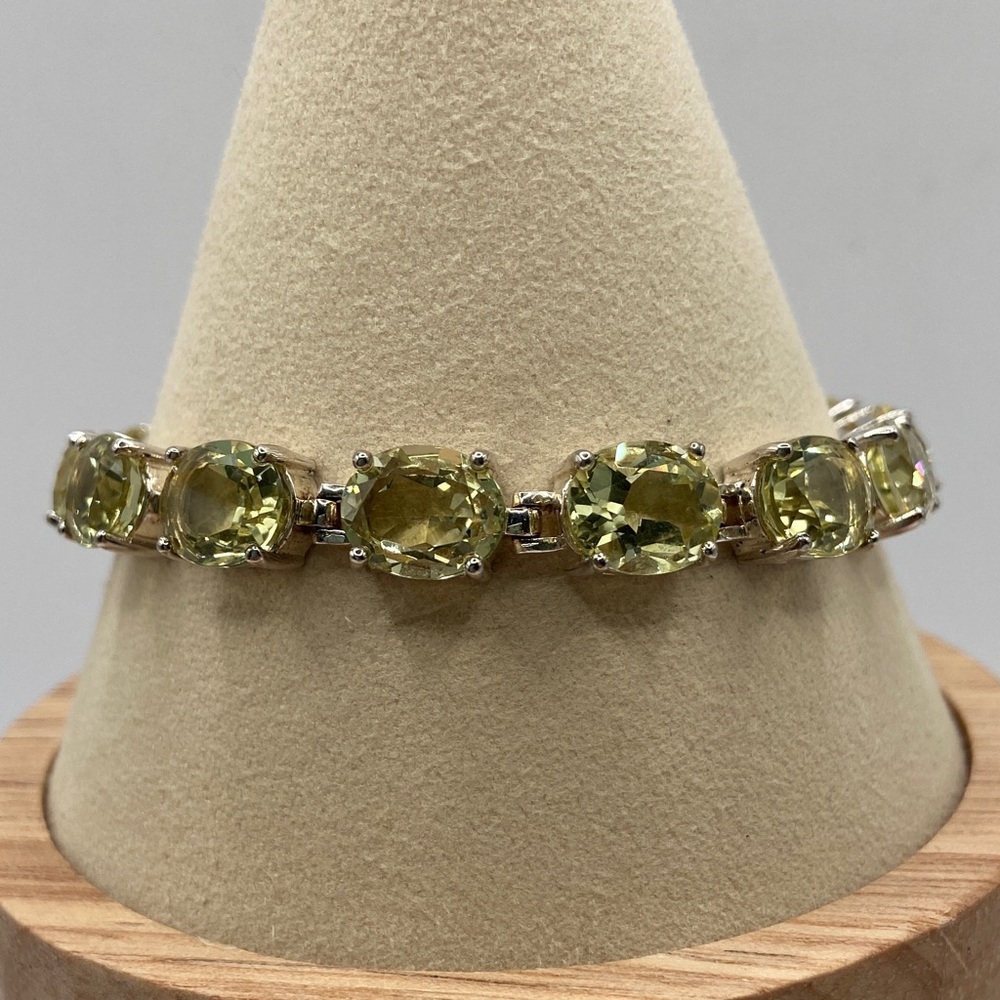 Vintage Sterling Silver 925 Lemon Lime Limon Quartz Tennis Line Bracelet 8”L